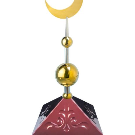 Навершие. Купол на мазар. Бордо с орнаментом и золотым плоским полумесяцем d-230 с 2-мя шарами