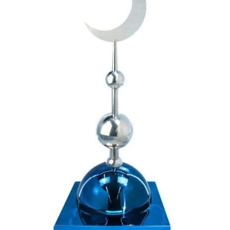 Купол на мазар "БАЙ". Цвет синий с плоским полумесяцем d-230 серебро с 2-мя шарами. 25,5 х 25,5 см.
