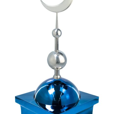 Купол на мазар "БАЙ". Цвет синий с объемным полумесяцем d-230 серебро с 2-мя шарами. 39,5 х 39,5 см.