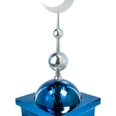 Купол на мазар "БАЙ". Цвет синий с плоским полумесяцем d-230 серебро с 2-мя шарами. 39,5 х 39,5 см.