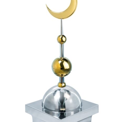 Купол "БАЙ" на мазар. Цвет серебро с золотым объемным полумесяцем d-230 с 2-мя шарами. 25,5 х 25,5 см.