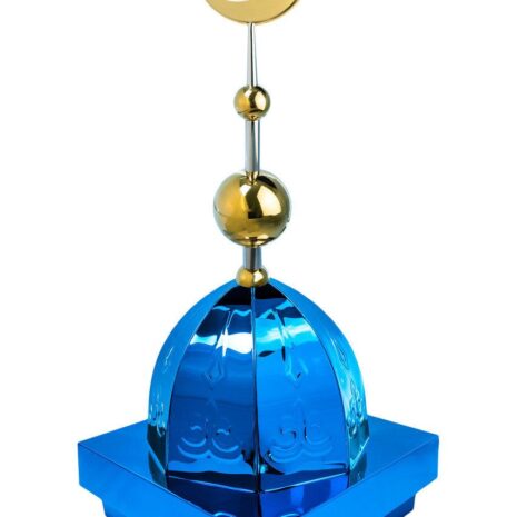 Купол на мазар "ШАХ". Синий с орнаментом и золотым объемным полумесяцем d-230 с 2-мя шарами. 39,5 х 39,5 см.