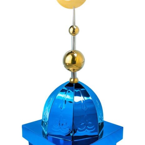 Купол на мазар "ШАХ". Синий с орнаментом и золотым плоским полумесяцем d-230 с 2-мя шарами. 39,5 х 39,5 см.