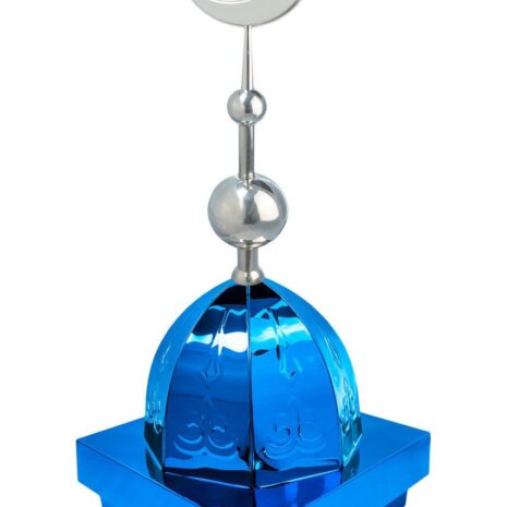 Купол на мазар "ШАХ". Синий с орнаментом и объемным полумесяцем d-230 серебро с 2-мя шарами. 39,5 х 39,5 см.
