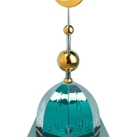 Купол на мазар "ШАХ". Зеленый с орнаментом и золотым объемным полумесяцем d-230 с 2-мя шарами. 39,5 х 39,5 см.