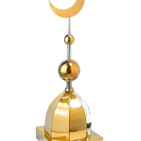 Купол на мазар "ШАХ". Цвет золото с золотым плоским полумесяцем d-230 с 2-мя шарами. На колонну 25,5 х 25,5